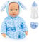 Bayer Design 93822AD Babypuppe Anna, spricht 24 Babylaute, weicher Körper, Schlafaugen, Schnuller, Flasche, 38 cm, blau