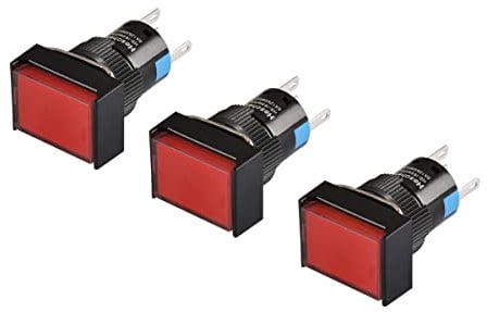 Heschen 16mm rechteckiger Druckknopftaster, 1NO 1NC, tastender Typ, 12V Rote LED-Lampe, 3 Stk