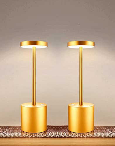 Seihoae 2pcs Kabellose Tischlampe, tragbare kleine LED Außenlampen, wiederaufladbare akku Schreibtischlampen, tischlampe dimmbar für Schlafzimmer/Restaurant/Drinnen und draußen, Gold set of 2
