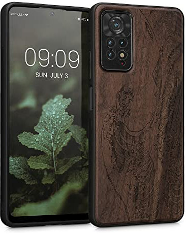 kwmobile Hülle kompatibel mit Xiaomi Redmi Note 11 Pro/Note 11 Pro (5G) / Note 12 Pro (4G) Hülle - Holz Case - Handy Cover - TPU Handyhülle in Dunkelbraun Japanische Welle