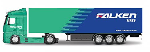 Bburago B18-31460MB Street Fire HAULERS con rimorchio in pressofusione Truck-M-B Actros GIGASPACE FALKEN-giocattolo da collezione in scala 1:43, disegni e colori assortiti, taglia unica
