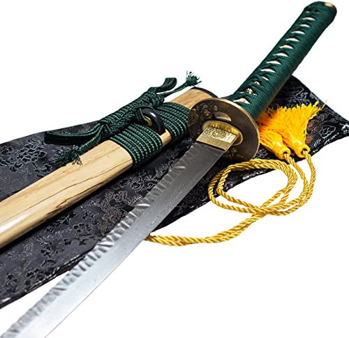Full Tang handgemacht Japanische Samurai Schwert Flexible Messing Tsuba Geschmiedet gefaltet Damast Stahl Hammerton Katana Real Schwert