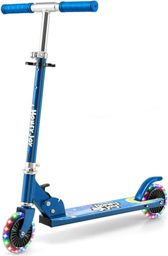 GYMAX Patinete Infantil con 2 Ruedas LED, Patinete Niño Plegable, Scooter de Altura Ajustable, Rueda Trasera con Freno, Carga de 50 kg, 3 a 8 Años