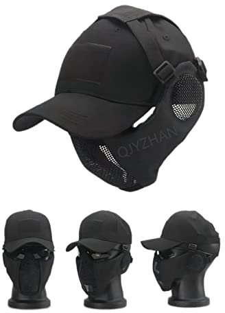 Masque pliable demi-visage Airsoft en maille, avec protection des oreilles, casquette de baseball réglable, pour CS/chasse/paintball/tir