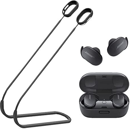 ULITIQ Strap Compatible with Bose QuietComfort Earbuds only, Sports Silicone Earbuds Lanyard, Anti Lost Straps Accessories, Neck Rope Cord Soft, Holder Connector, (Black)