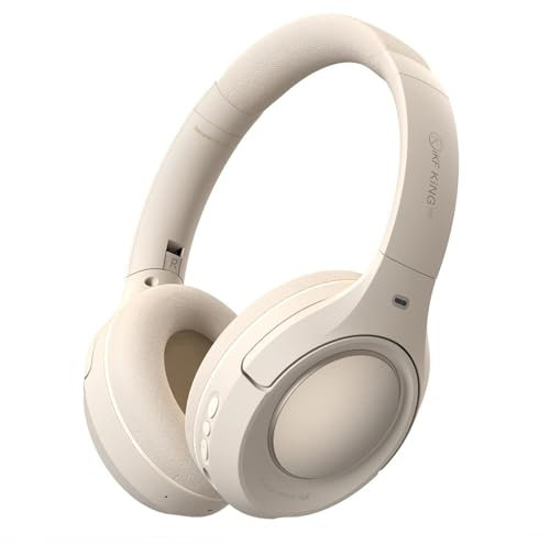 iKF King Pro Hybrid Active Noise Cancelling Kopfhörer, Bluetooth kabelloser Over-Ear mit HD-Mikrofon, 125 Stunden Spielzeit, 6 EQ-Modi, Transparenz-Modus, faltbar for Handys/Laptops/PC (Offwhite)