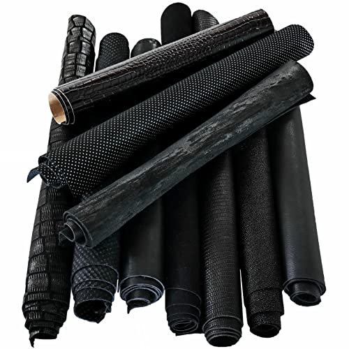 LA GARZARARA Reste aus gemischtem Leder, bedruckt, Muster und verschiedene Weichheit, in verschiedenen Farben, zufällige Auswahl, Mindestgröße ist 20 x 25 - maximal 40 x 40 cm. (Schwarz, 1 kg)