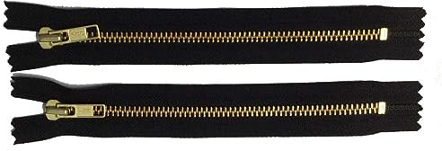 2 Reißverschlüsse Metall für Jeans 18 cm schwarz/gold YKK