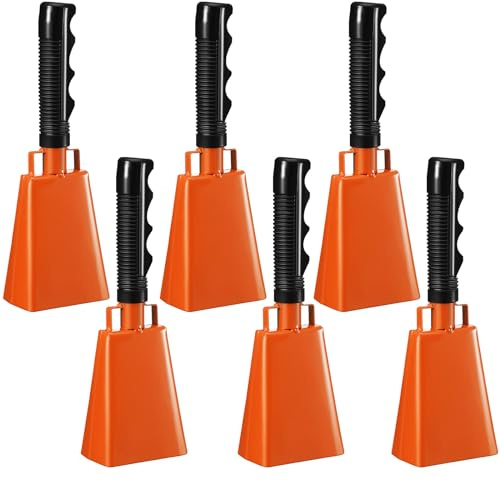 Pelopy 6 Stück 20,3 cm Kuhglocke mit Griff Cheering Bell Geräuschmacher für Sportveranstaltungen, Glocken, Abschlussfeiern, Fußballspiele, Party, Bauernhofglocken, Handspiel, Percussion,