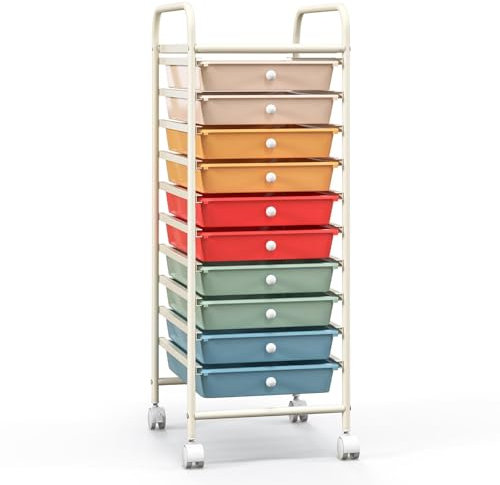 TANGZON 4/10 Drawers Storage Trolley, Rolling Utility Cart with Wheels, Multipurpose Mobile Shelving Organizer for Home Office Stationery Beauty & Salon (10 Drawers, 33x38x86cm, Macaron)