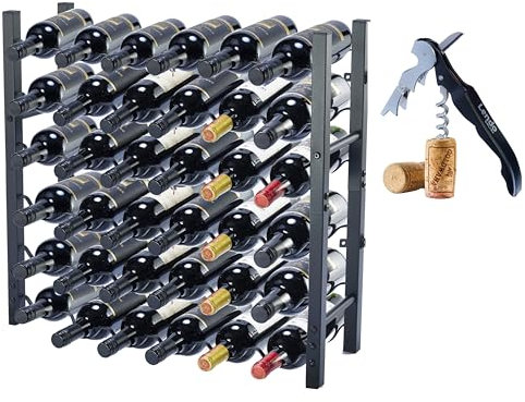 Lendo Online Weinregal - Weinschrank - Weinflaschenhalter - Weinlagerung - Schwarz - Pulverbeschichteter Stahl - Metall - Flaschenregal - Industrieller Stil (65x20x60 cm (36 Flaschen))