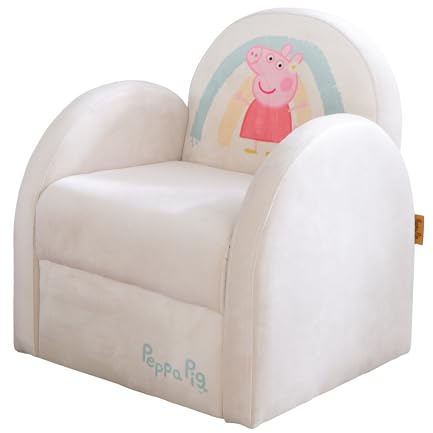 roba Sillón Infantil con Diseño de Peppa Pig - Butaca con Reposabrazos para Niñas y Niños a Partir de 18 Meses - Capacidad de Carga hasta 80 kg - Cubierta de Terciopelo en Beige