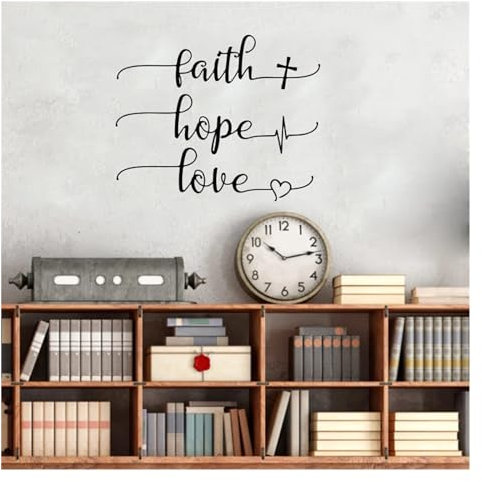 Faith Hope Love Laptop Wall Sticker Classroom Bedroom Faith Hope Love cross heart Christian Bible Verse Car Wall Decal(Chocolate,56cmwidex46cmhigh)