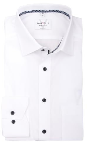 Marvelis Herrenhemd |Modern Fit | Langarm 64 cm | Weiss mit Besatz | New Kent Kragen | Gr. 40