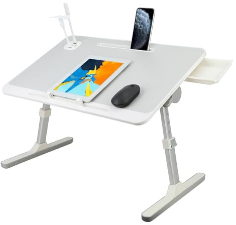 Foldable Laptop Stand - Adjustable Lap Desk with USB Fan & Light, Anti-slip Tray for Bed, Sofa or Desk