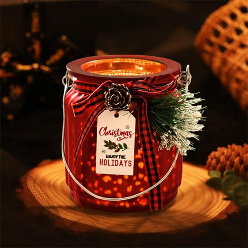 dellyy 9 * 7,5 cm Weihnachten Glas Kerzenhalter, Windlicht Kerzenständer mit Buchstabenteller und Tannenzapfen, Kerzenständer, Teelichthalter Glas für Weihnachtsfeiertisch und Kamindekoration