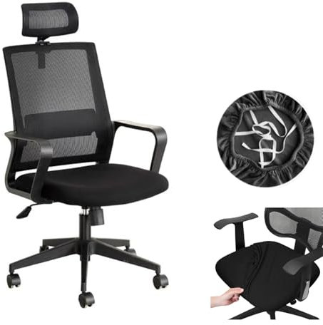 AUCANNIO Stretch Chair Seat Covers for Office, Jacquard Office Chair Slipcovers Washable fit for Office Chairs,Dining Room Chairs,Bar Wedding Party Decor, Black