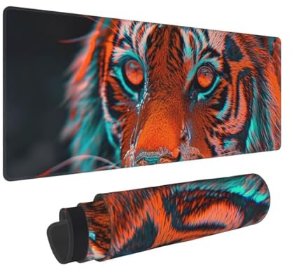 Gaming Tapis de Souris Extra Large Mouse Mat d'ordinateur Pad de Bureau Surface Lisse Base en Caoutchouc Anti-dérapant EtanchesSoft Cloth XXL Mouse Pad 900x400x3 mm(Le Tigre) V-796