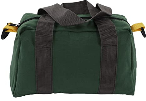 Heavy Duty Canvas Tool Bag, Large Capacity Water Resistant Zipper Tool Tote Bag with End Pockets, for Woodworking, Electrician, Construction, Mechanic, Garden, Olive Green, 11 X