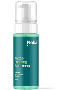 NEBA - Tattoo Pflege - Tattoo Seife - Tattoo Reinigungsschaum - mit Aloe Vera - Sanfte Reinigung auch ohne Wasser für Tätowierte Haut, Vegan Friendly - 150ml