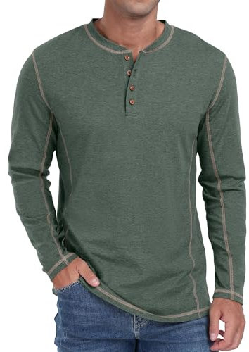Sailwind Men's Henley T Shirt Cotton Long Sleeve T-Shirt Classic Casual Shirt Tops for Men (Green Variegated, XL)