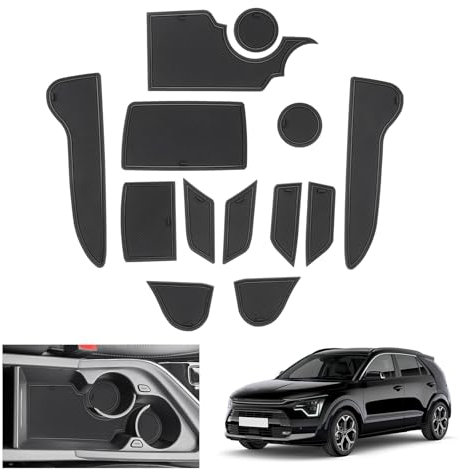 GAFAT Kompatibel mit Kia NIRO SG2 Hybrid e-NIRO EV 2022-2025 Antirutschmatten, NIRO II ab 06.2022- Gummimatten Non-Slip, Mittelkonsole Becherhalter Türnaht Matten, NIRO SG2 Zubehör (Schwarz)