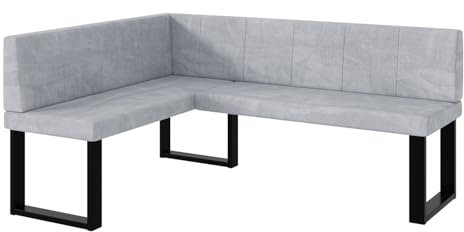 MEBLINI Eckbank für Esszimmer - Küchenbank - Essecke - Sitzecke Küche - Peter - U-Beine 128x168x87cm Links - Hellgrau Samt