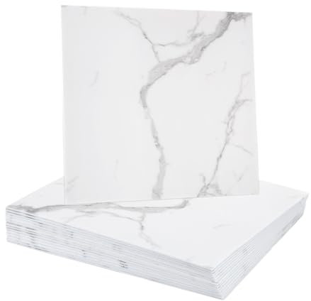 sourcing map Lot de 15 carreaux de marbre à décoller et à coller, panneau mural imperméable, carreaux de douche en PVC pour salle de bain, cuisine, salon, 30,5 x 30,5 cm, blanc avec motif veines