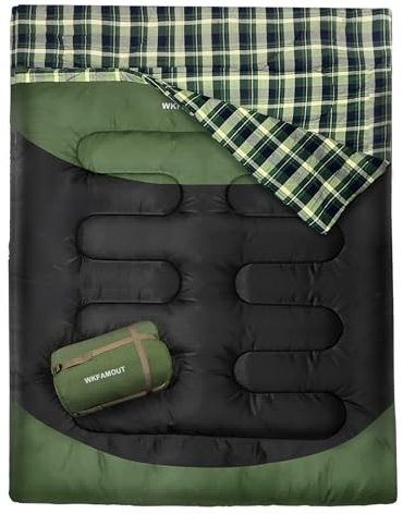 WKFAMOUT Doppelschlafsack für Erwachsene Maschinenwaschbar Schlafsack Deckenschlafsack 2 Personen Schlafsäcke Outdoor wasserdichte Winter mit Aufbewahrungstasche 220x150CM Olive