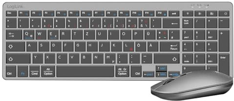 LogiLink ID0215 - Dual-Mode (Funk & BT) Tastatur & Maus Set für Windows/Android/iOS mit bis 1600 DPI, 3 Geräte gleichzeitig koppeln