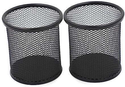LALAFINA 2pcs Sturdy and Lightweight Round Pen Pot Mesh Metal Pencil Holder for Desk Black