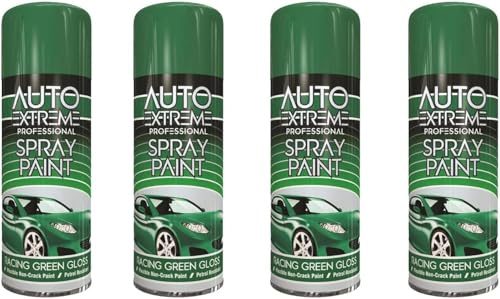 MIXEL Racing Green Spray Paint, Easy to Apply, Quick-Drying Formula, DIY Projects, Perfect for Automotive, Metal, Wood, Plastic, Interior and Exterior Use, 400ml, (4 Pcs)