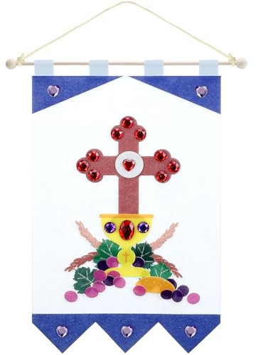 Oudain Banner für die Erstkommunion, 22,9 x 30,5 cm, Filz, Heilige Kommunion, Banner, Kits Kreuz, Erstkommunion, Dekorationen, Geschenke, Sonntag, DIY, Kunst, katholisches Bastelset, religiöse