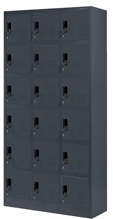 Jan Nowak Umkleideschrank 3B6A Fächerschrank Schließfachschrank mit 18 Fächern Metall Pulverbeschichtung 185 cm x 90 cm x 40 cm (H x B x T) (Anthrazit)