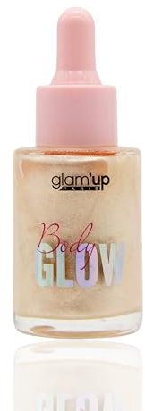 Glam'Up Paris – Highlighter für Körper und Gesicht – Body Glow – Highlighting Drops – Perlmutt-Effekt – seidig und feuchtigkeitsspendend – nicht klebend – Nr. 02 Sun Light