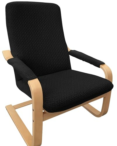 Domidekor Schwingsessel Bezug - Schwingstuhl Husse - Überzug für Relaxsessel - Abdeckung für Ruhesessel - Schutzhülle für Relaxstuhl – Oeko-Tex 100 – Elastisch Jacquard Fischgrät, Schwarz