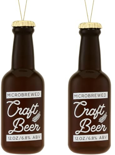 2er Set Christbaumkugeln Bierflasche aus Glas - handbemalter Weihnachtsbaumschmuck - lustige Weihnachtskugeln Craft Beer Anhänger für Tannenbaum - Weihnachtsdeko