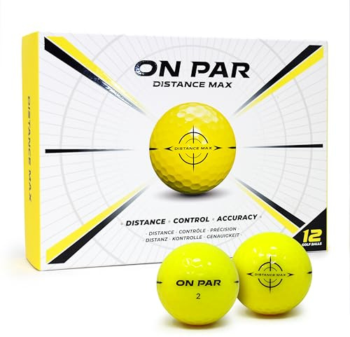 On Par Distance Max Golf Balls - 12 Pack for Enhanced Distance, Control & Accuracy, Ideal Golf Gift for All Swing Speeds with Bold Target Graphic, Premium Golf Accessories