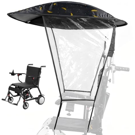 BONJUME Rollstuhl Regenschirm Markise, Verstellbare Sonnenschutz Regenabdeckungen Markisenständer Winddicht Elektrische Rollstuhl Regenschirm Markise für Regen, Sonne, Wind, UV Band