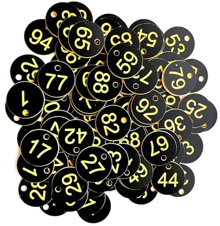 Kunststoff-Nummernschilder, 500 Stück mehrfarbige Kunststoff-Zahlenschilder 1-500, rund, 3,5 cm(1-500 Black Yellow)