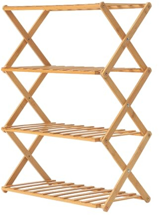 Home Nature Schuhregal Bamboo mit 4 Etagen, Tragbar, Platzsparend, Ohne Montage, Schuhregal Klein für Flur, Schlafzimmer und Kleine Räume (Primärfarben)