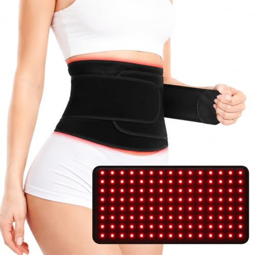 120LEDs Rotlichtlampe Therapie Gürtel, 3 in 1 Infrarot 660nm & 850nm Rotlicht Gürtel mit 5 Stufen Vibrationen Massage, 10HZ Puls-Modus, für die Schmerzen von Rücken Schulter Taille