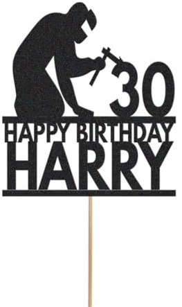 Personalised Cake Topper Name | Welding Cake Decoration Any Name Age | Black