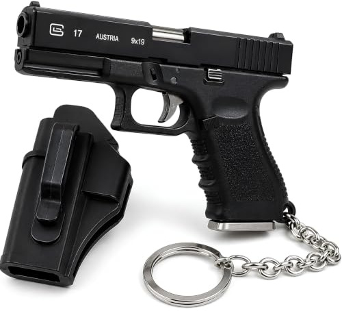 KEYSPACE Schlüsselanhänger Pistole mit Holster - Bewegliche Mechanik