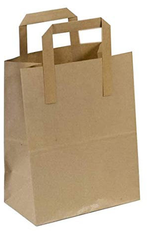 The Paper Bag Company Brown Paper Carrier Bags with Flat Handles, Pack of 25