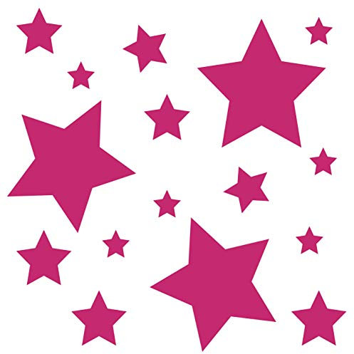 kleb-Drauf® | 18 Sterne | Pink - matt | Wandtattoo Wandaufkleber Wandsticker Aufkleber Sticker | Wohnzimmer Schlafzimmer Kinderzimmer Küche Bad | Deko Wände Glas Fenster Tür Fliese