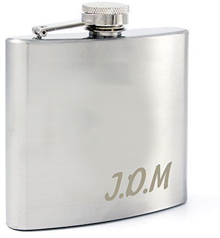 Custom Personalised Stainless Steel 6oz Hipflask. Initials (Bookman Font). Laser Engraved.