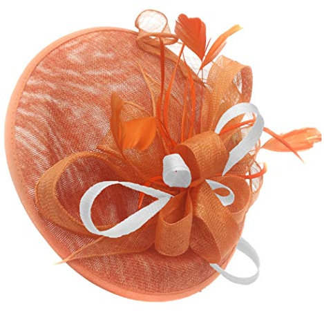 Caprilite Orange and White Sinamay Big Disc Saucer Fascinator Hat for Women Weddings Headband