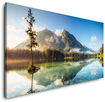 schöner See an den Alpen 120x 60cm Panorama Leinwand Bild XXL Format Wandbilder Wohnzimmer Wohnung Deko Kunstdrucke