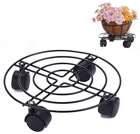 Pianta Caddy Vaso di Fiori Supporto con Ruote, DOTBUY Sottovaso Metallo con Ruote Piante Porta Vaso da Giardino Transporter (40cm,Black)